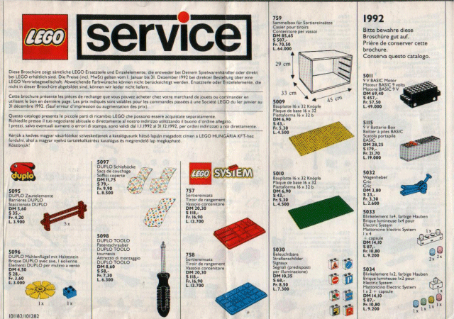 Lego 1992 Medium Service Packs D/A/H/CH/I (101182/101282)