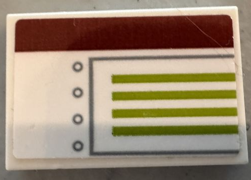 Lego Tile 2 x 3 with Dark Red and Lime Stripes, Dark Bluish Gray Armor Plate Outline and Rivets Pattern Model Left Side (Sticker) - Set 75342