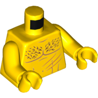 Lego Torso Bare Chest with Muscles Outline and Curly Hair, Slash Marks Print, Yellow Arms and Hands / Yellow