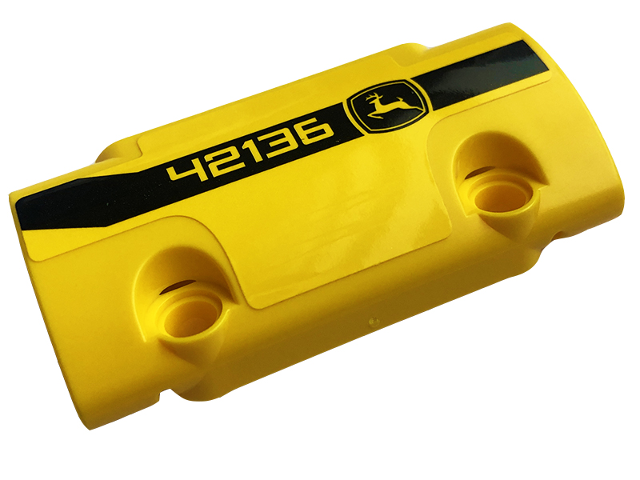Lego Technic, Panel Curved 7 x 3 with 2 Pin Holes through Panel Surface with Black Stripe, '42136' and John Deere Logo Pattern Model Left Side (Sticker) - Set 42136
