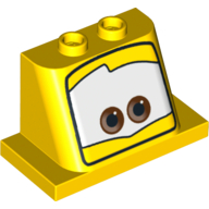 Lego Windscreen 2 x 3 x 2 with 2 x 4 Base with Brown Eyes on White Background, Close Pupils Print (Luigi) / Yellow