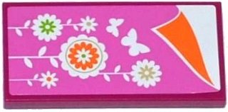 Lego Tile 2 x 4 with Pink Blanket with Flowers and Butterflies and Orange Sheet Pattern (Sticker) - Set 41108