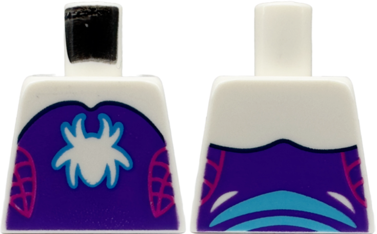 Lego Torso Dark Purple Strapless Top, Spider with Medium Azure Outline, Magenta Webbing on Sides Pattern / White