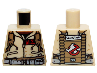 Lego Torso Ghostbusters Jumpsuit with 'W.Z.' ID Badge and 'Winston' on Reverse Pattern / Tan