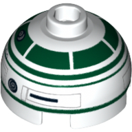 Lego Brick Round 2 x 2 Dome Top, Hollow Stud with Dark Green Astromech Droid Print (R2-X2) / White
