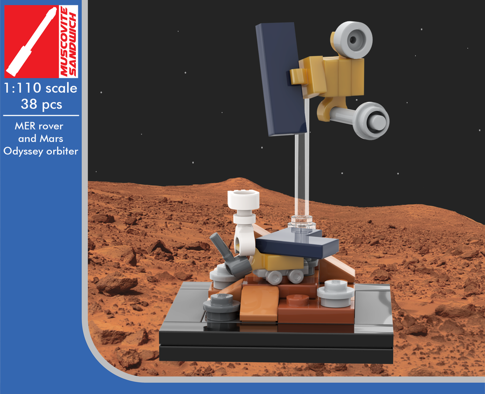 Lego Mars Vignette #2: MER rover and 2001 Mars Odyssey orbiter [Saturn V scale]