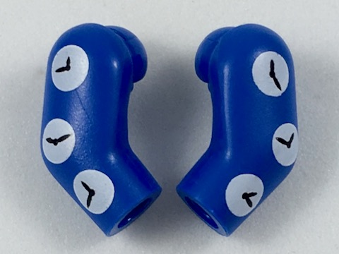 Lego Arm, (Matching Left and Right) Pair with White Clocks Pattern / Blue