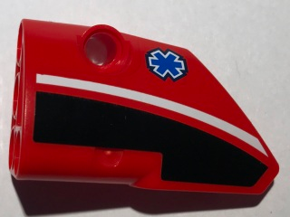 Lego Technic, Panel Fairing # 1 Small Smooth Short, Side A with EMT Star of Life Pattern (Sticker) - Set 8068 / Red