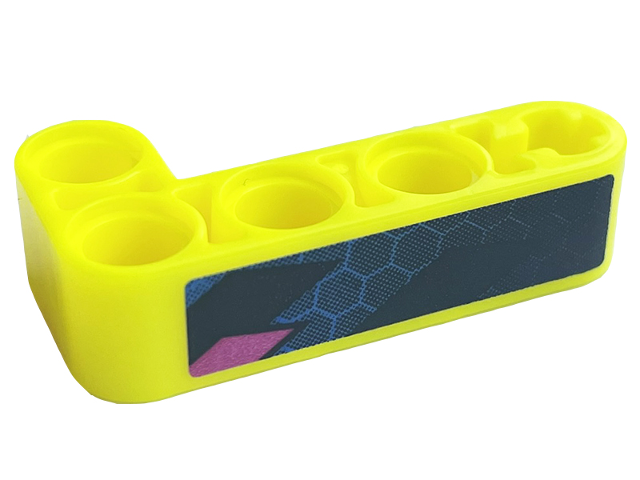 Lego Technic, Liftarm, Modified Bent Thick L-Shape 2 x 4 with Partial Black and Dark Pink Chevrons and Blue Honeycomb Pattern (Sticker) - Set 42164