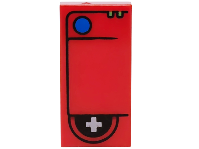 Lego Tile 1 x 2 with Blue Button, Lime Lights and Light Bluish Gray Directional Pad on Black Half Circle Pattern (Pokémon Pokédex) / Red