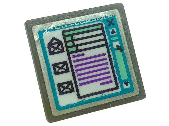 Lego Road Sign 2 x 2 Square with Open O Clip with Email Envelope Icons and Lines on Computer Screen Pattern (Sticker) - Set 41318