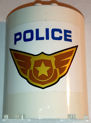 Lego Cylinder Half 3 x 6 x 6 with 1 x 2 Cutout with Blue 'POLICE' and Gold Badge with Wings Pattern (Sticker) - Set 60210 / White