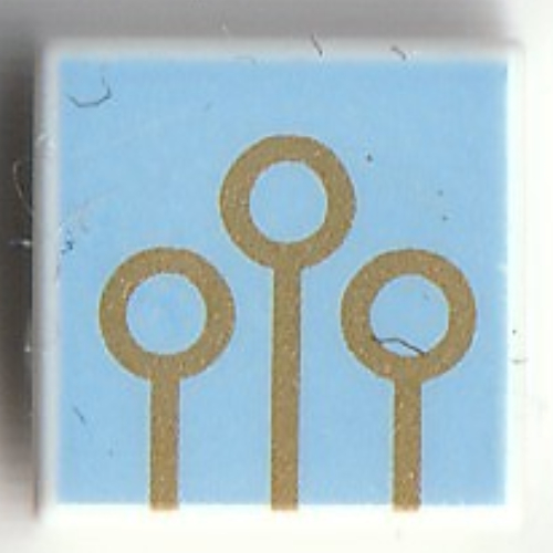 Lego Tile 1 x 1 with 3 Gold Quidditch Hoops, Bright Light Blue Background Print / White
