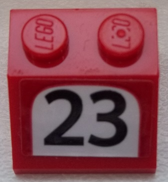 Lego Slope 45 2 x 2 with Black '23' on White Background Pattern (Sticker) - Set 75876 / Red