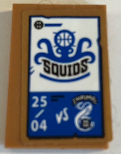 Lego Tile 2 x 3 with White and Blue Poster with Black 'SQUIDS' Pattern (Sticker) - Set 70425 / Medium Nougat