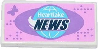 Lego Tile 2 x 4 with Butterfly and Globe with 'Heartlake NEWS' Pattern (Sticker) - Set 41056