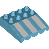 Lego Duplo Roofpiece Slope 33 4 x 4 with Awning Overhang - 3 Short White Stripes Print / Medium Azure