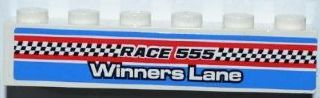 Lego Brick 1 x 6 with 'RACE 555', 'WINNERS LANE' and Checkered Flag Pattern (Sticker) - Set 8125