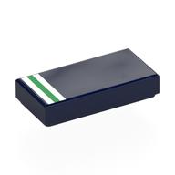 Lego Tile 1 x 2 with White/Green/White Stripes Print / Dark Blue