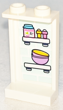 Lego Panel 1 x 2 x 3 with Side Supports - Hollow Studs with Jar and Bowls on Shelves Pattern (Sticker) - Set 41347 / White