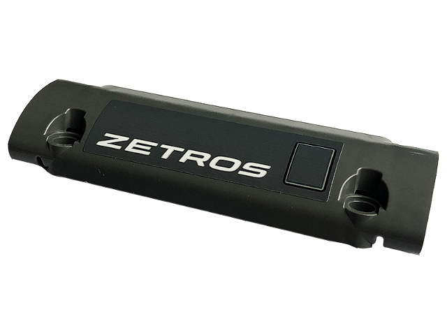 Lego Technic, Panel Curved 11 x 3 with 2 Pin Holes through Panel Surface with 'ZETROS' Pattern Model Left Side (Sticker) - Set 42129 / Dark Bluish Gray
