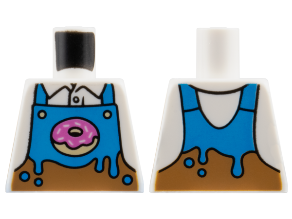 Lego Torso Dark Azure and Medium Nougat Apron with Tan Donut / Doughnut with Dark Pink Frosting over Shirt with Collar Pattern / White