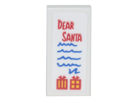 Lego Tile 1 x 2 with Red 'DEAR SANTA' and 2 Presents, Blue Scribbles List Pattern (Sticker) - Set 10293