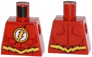 Lego Torso Super Hero Costume Yellow Lightning Bolt in Circle Logo, Dark Red Muscles Outline, Jagged Belt Pattern (The Flash) / Red