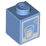 Lego Brick 1 x 1 with Milk Carton, Glass, print / Medium Blue