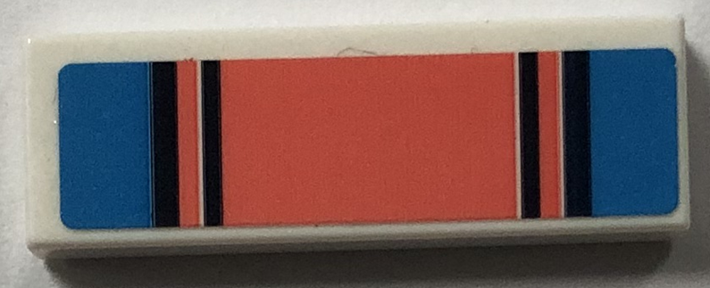 Lego Tile 1 x 3 with Black Lines, Coral Rectangle and Dark Azure Stripes Pattern (Sticker) - Set 41744