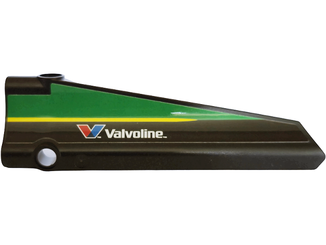 Lego Technic, Panel Inverted Fairing #40 Long Smooth, Side A with White 'Valvoline', Green Panel and Yellow Stripe Pattern (Sticker) - Set 42240