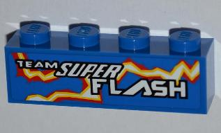 Lego Brick 1 x 4 with 'TEAM SUPER FLASH' and Electric Spark Pattern Model Right Side (Sticker) - Set 8303