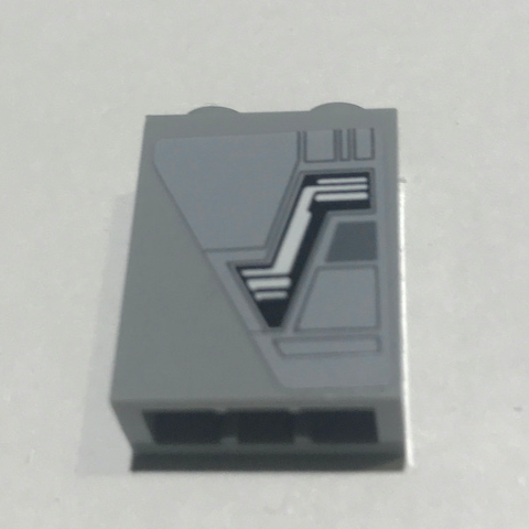 Lego Brick 1 x 2 x 2 with Inside Stud Holder with SW Bridge Door Pattern Model Right Side (Sticker) - Set 10221 / Light Bluish Gray
