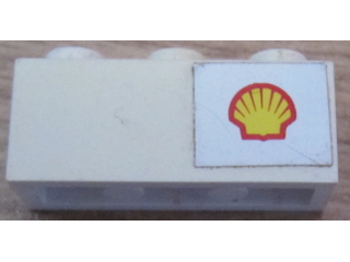 Lego Brick 1 x 3 with Shell Logo Small Pattern on Right (Sticker) - Set 6371 / White