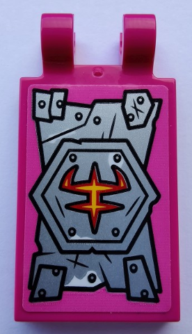 Lego Tile, Modified 2 x 3 with 2 Open O Clips with Silver Armor Plates and Rivets Pattern (Sticker) - Set 80012 / Magenta