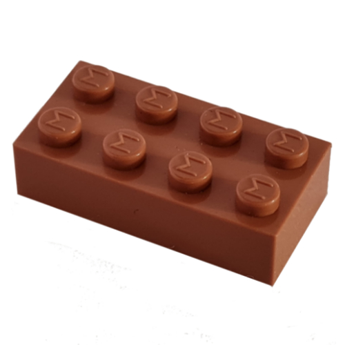 Lego Modulex Brick 2 x 4 with M on Studs / Modulex Terracotta