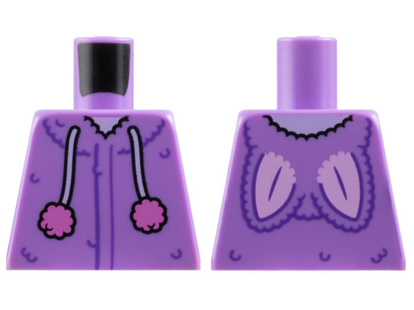 Lego Torso Rabbit Hoodie with Dark Purple Lines and Fur and Lavender Draw Strings with Dark Pink Puffs and Bright Pink Ears Pattern