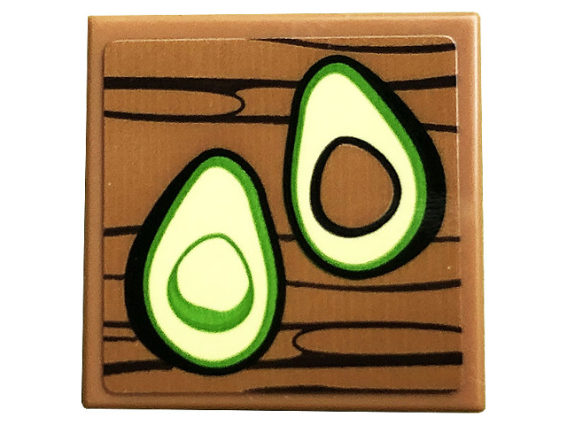 Lego Tile 2 x 2 with Avocado Pattern (Sticker) - Set 10291 / Medium Nougat
