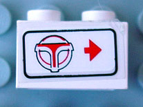 Lego Brick 1 x 2 with Red Arrow on Right Side pointing Right & Airport Shuttle logo Pattern (Sticker) - Set 6399
