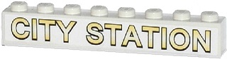 Lego Brick 1 x 8 with 'CITY STATION' Pattern (Sticker) - Set 60050 / White