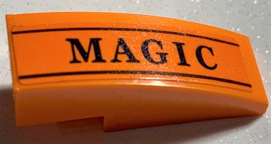 Lego Slope, Curved 3 x 1 with Black 'MAGIC' and Lines Pattern (Sticker) - Set 75978 / Orange