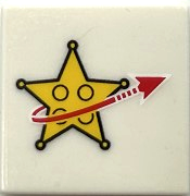 Lego Tile 2 x 2 with Yellow Star Justice Badge and Red Arrow Pattern (Sticker) - Set 10191