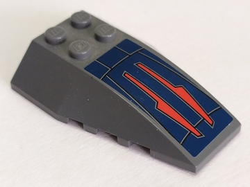Lego Wedge 6 x 4 Triple Curved with Red Arrows on Dark Blue Background Pattern (Sticker) - Set 8016 / Dark Bluish Gray