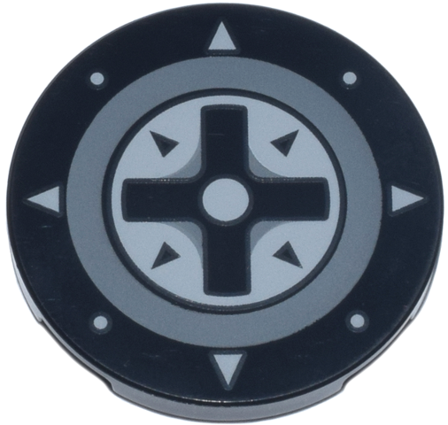Lego Tile, Round 3 x 3 with Dark Bluish Gray and Light Bluish Gray Game Controller Directional Pad (D-pad) and Compass Points Pattern