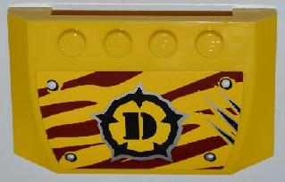 Lego Wedge 4 x 6 x 2/3 Triple Curved with 4 Rivets, 3 Claw Scratch Marks and Dino Logo on Dark Red Tiger Stripes Pattern (Sticker) - Set 5887