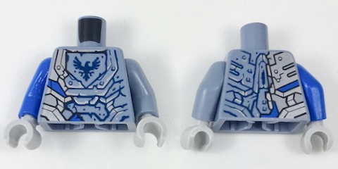 Lego Torso Nexo Knights Armor Semi-Stone with Dark Blue Falcon in Shield Pattern / Sand Blue Arm Left / Blue Arm Right / Light Bluish Gray Hands