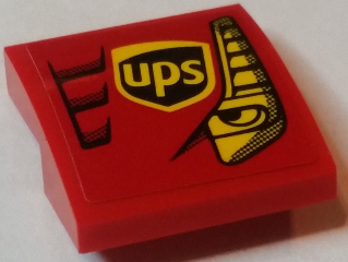 Lego Slope, Curved 2 x 2 x 2/3 with Yellow Eye, ups Logo and Red Vents Pattern Model Left Side (Sticker) - Set 75908