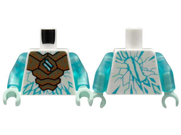 Lego Torso Gold Armor with Dark Orange Crystals, Medium Azure Ninjago Logogram Letter Z and Ice Crystals Pattern / Trans-Light Blue Arms / Light Aqua Hands
