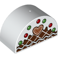 Lego Duplo Brick 2 x 4 x 2 Curved Top with Snow, Red and Green Spots, Heart Shaped Cookie Print / White