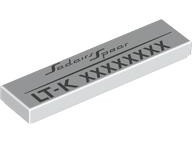 Lego Tile 1 x 4 with Black 'Sadairs Spear', 'LT-K' and 8-digit Serial Number Pattern